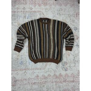Vintage Monello 3D Knit Sweater Mens XXL 90s Coogi Cosby Style Earth Tone